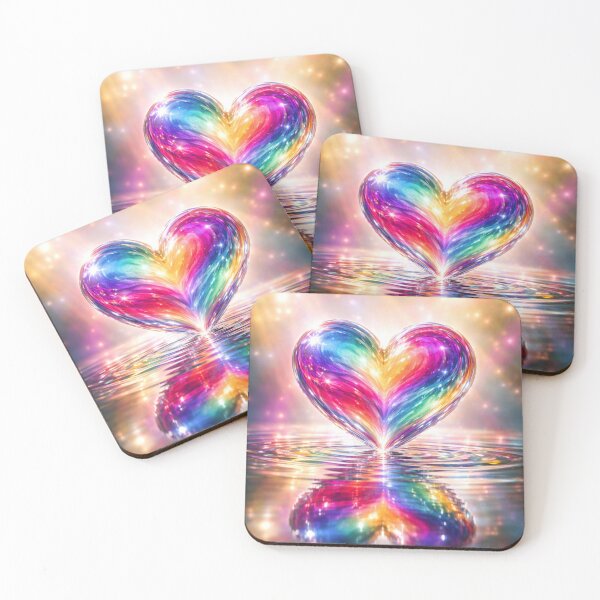 Item preview, A Glowing Rainbow Crystal Heart Reflecting On Shimmering Water Surface designed and sold by Dreamy Armine Art.