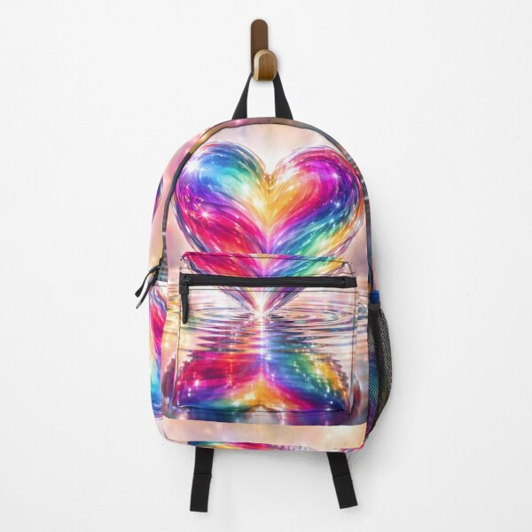 Item preview, A Glowing Rainbow Crystal Heart Reflecting On Shimmering Water Surface designed and sold by Dreamy Armine Art.