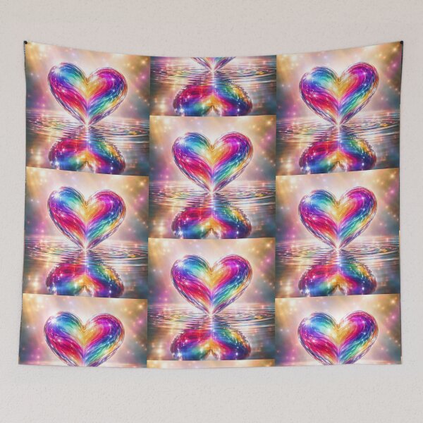Item preview, A Glowing Rainbow Crystal Heart Reflecting On Shimmering Water Surface designed and sold by Dreamy Armine Art.
