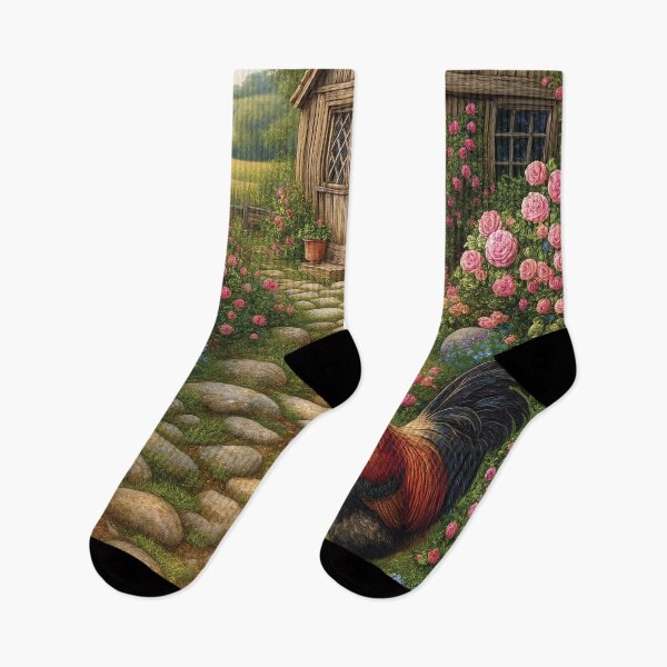 Item preview, Rustic Cottage Garden with Rooster and Chicks designed and sold by Foxglovers Studio .