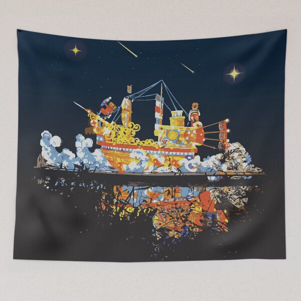 Item preview, Celestial Pirate Ship – Fantasy Anime Style Sailing Illustration at Night designed and sold by WanderfallWork.