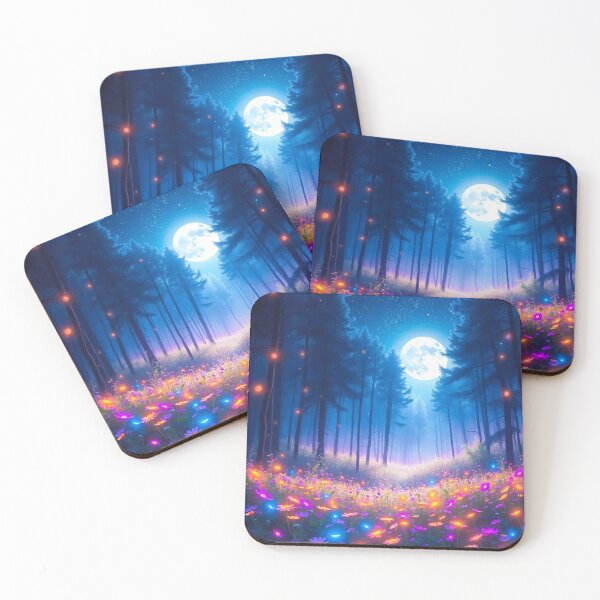 Item preview, glowing flowers in enhanced forest, full moon night designed and sold by PurvaNimfaMagic.
