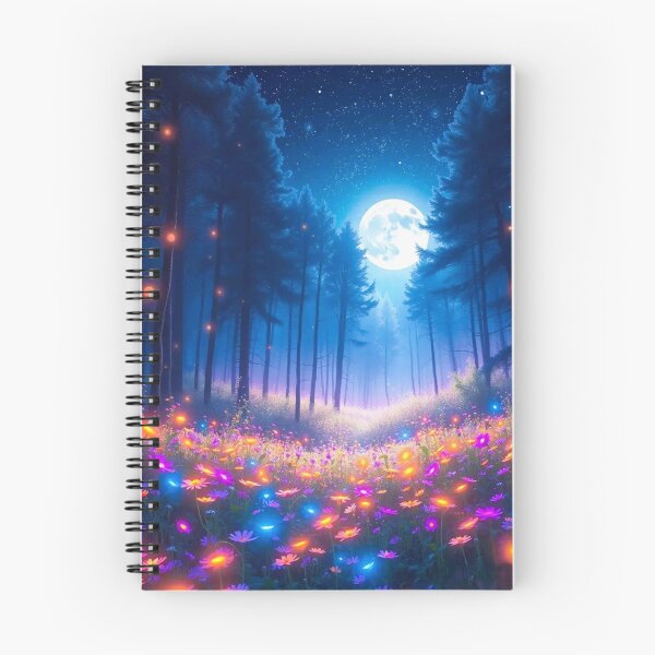 Item preview, glowing flowers in enhanced forest, full moon night designed and sold by PurvaNimfaMagic.