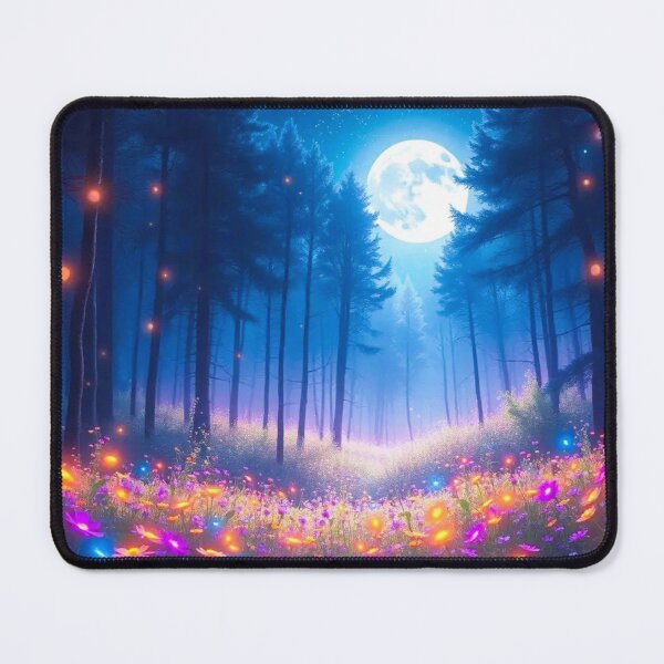 Item preview, glowing flowers in enhanced forest, full moon night designed and sold by PurvaNimfaMagic.