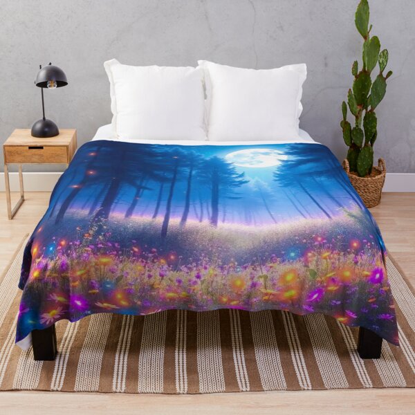 Item preview, glowing flowers in enhanced forest, full moon night designed and sold by PurvaNimfaMagic.