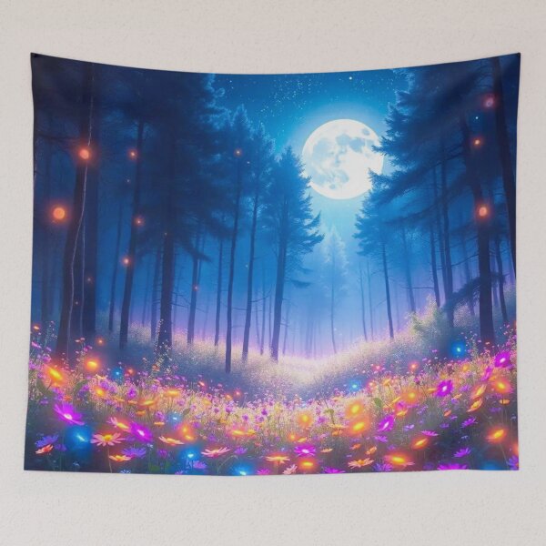 Item preview, glowing flowers in enhanced forest, full moon night designed and sold by PurvaNimfaMagic.