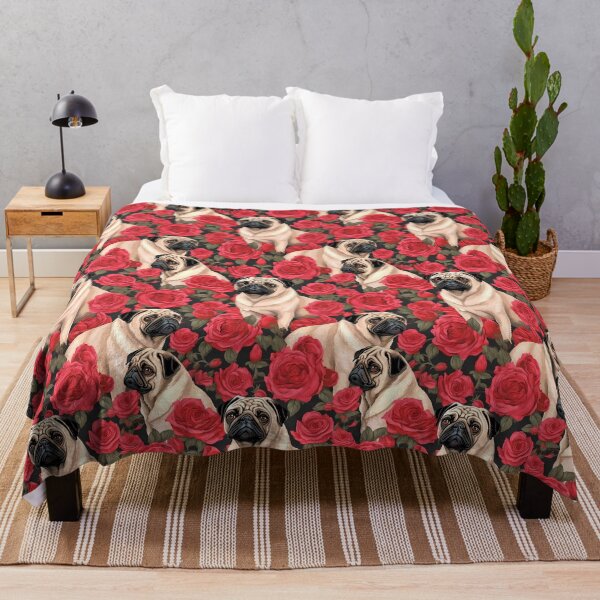 Item preview, Pug Dogs & Roses Throw Blanket designed and sold by candiscamera.