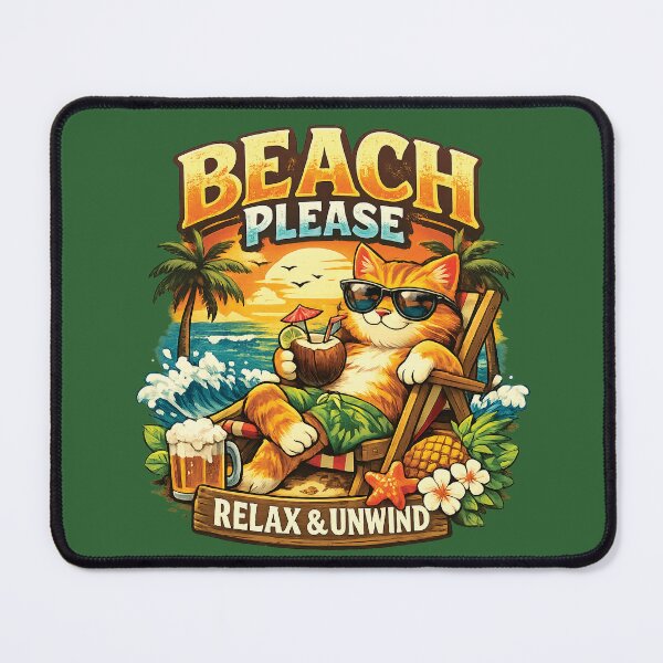 Item preview, Beach Please – Relax & Unwind Funny Summer Cat Art designed and sold by Foxglovers Studio .