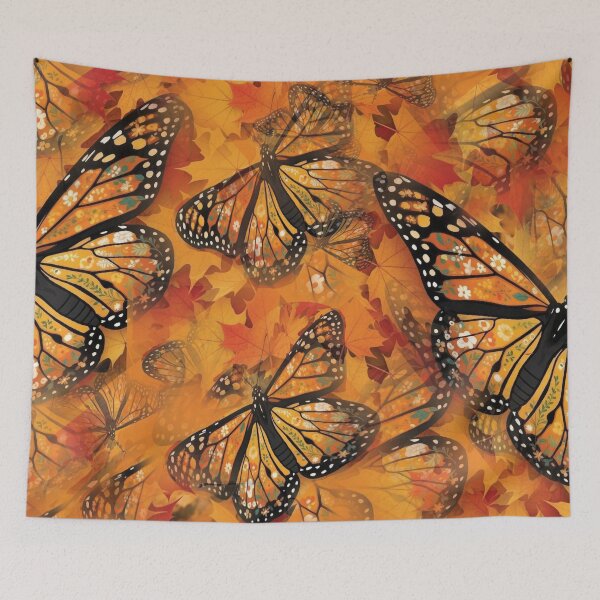 Item preview, Monarch Butterflies in Autumn Leaves Fall Foliage Art designed and sold by Foxglovers Studio .