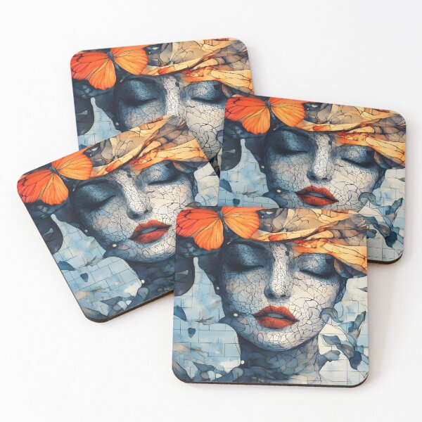 Item preview, Surreal Cracked Portrait with Orange Butterfly Accent designed and sold by Shoot-The-Moon.