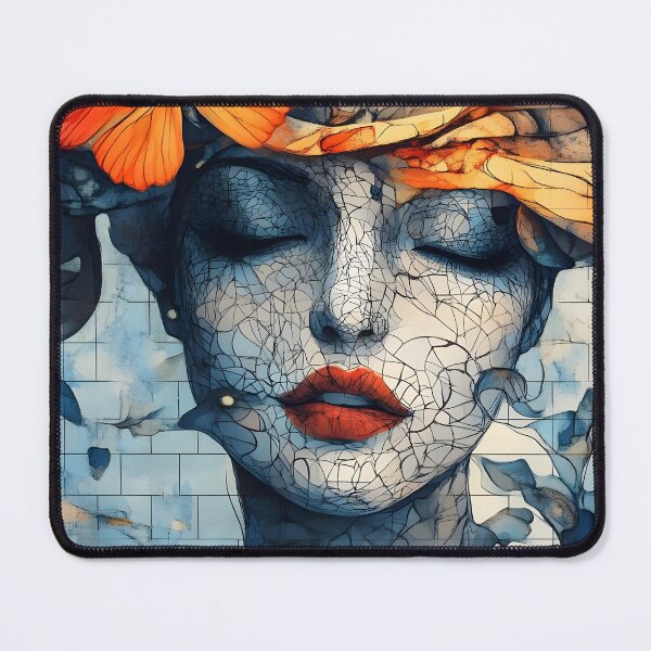 Item preview, Surreal Cracked Portrait with Orange Butterfly Accent designed and sold by Shoot-The-Moon.