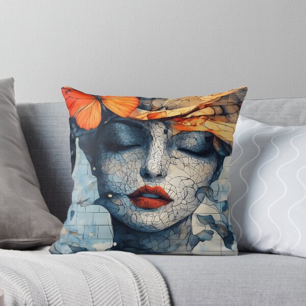 Item preview, Surreal Cracked Portrait with Orange Butterfly Accent designed and sold by Shoot-The-Moon.
