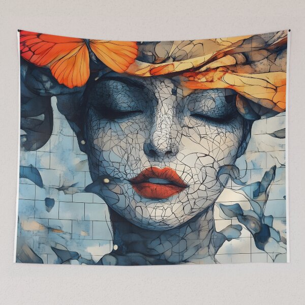Item preview, Surreal Cracked Portrait with Orange Butterfly Accent designed and sold by Shoot-The-Moon.
