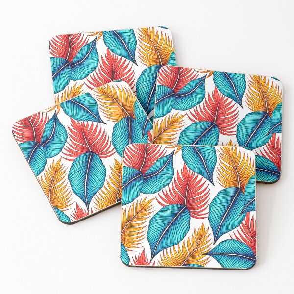 Item preview, Vibrant Tropical Leaf Pattern - Bold Teal, Red, and Orange Jungle Foliage designed and sold by Health And Fitness Posts e-Store.