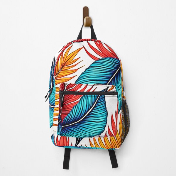 Item preview, Vibrant Tropical Leaf Pattern - Bold Teal, Red, and Orange Jungle Foliage designed and sold by Health And Fitness Posts e-Store.
