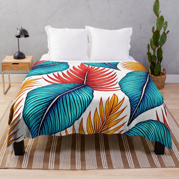 Item preview, Vibrant Tropical Leaf Pattern - Bold Teal, Red, and Orange Jungle Foliage designed and sold by Health And Fitness Posts e-Store.