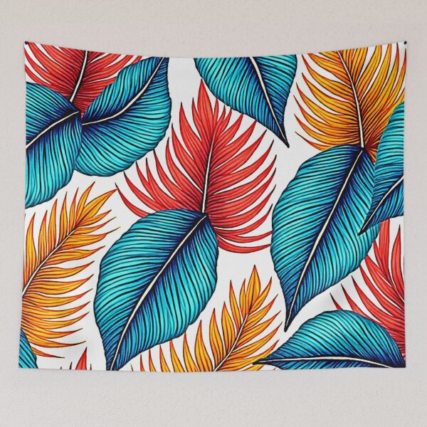 Item preview, Vibrant Tropical Leaf Pattern - Bold Teal, Red, and Orange Jungle Foliage designed and sold by Health And Fitness Posts e-Store.