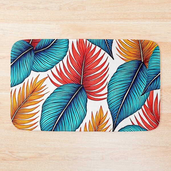 Item preview, Vibrant Tropical Leaf Pattern - Bold Teal, Red, and Orange Jungle Foliage designed and sold by Health And Fitness Posts e-Store.