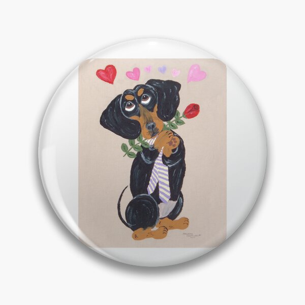 Item preview, Perro salchicha negro y fuego con rosas y corazones designed and sold by Squirreldumplings.