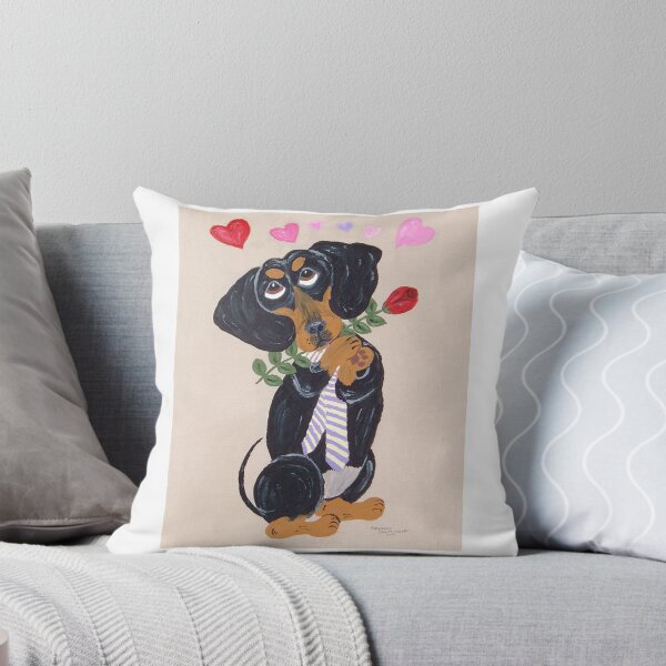 Item preview, Black & Tan Dachshund with Rose and Hearts designed and sold by Squirreldumplings.