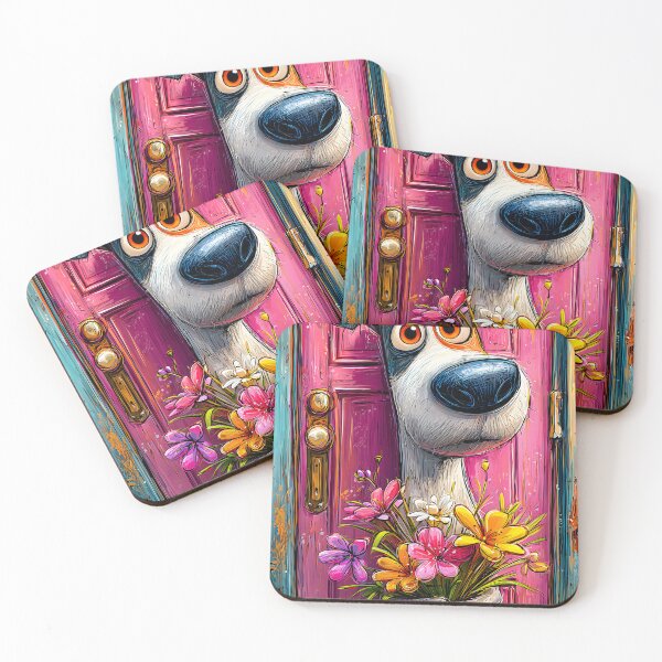 Item preview, Cheerful Dog with Flowers at a Colorful Doorway designed and sold by Artessie.