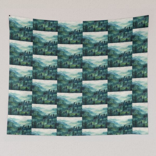 Item preview, Beautiful Blue Green Mountain Forest Artwork  designed and sold by NivyasArtistry.