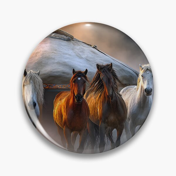 Item preview, Majestic Horses at Sunrise near Traditional Yurts designed and sold by Artessie.
