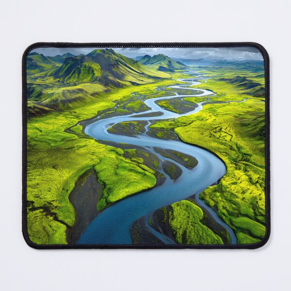 Item preview, Lush Green Landscape with Winding River in Iceland designed and sold by Artessie.
