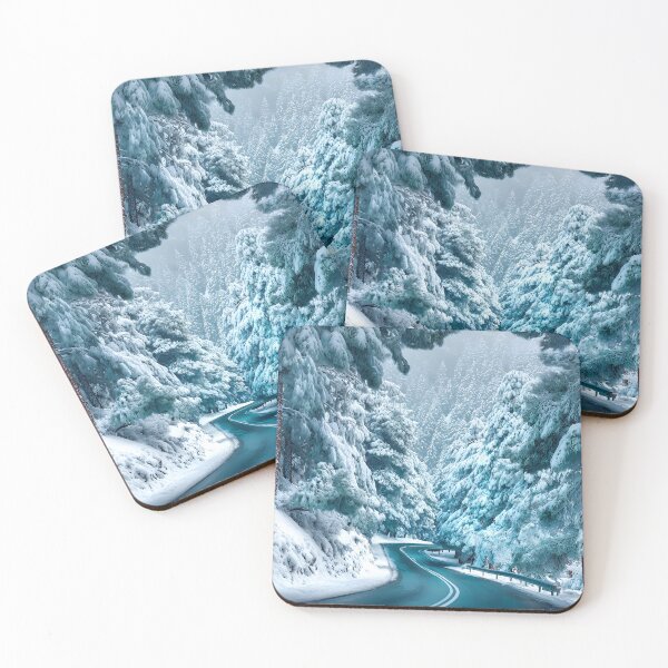 Item preview, Snowy Curving Road Through Wintery Pine Forest designed and sold by Artessie.