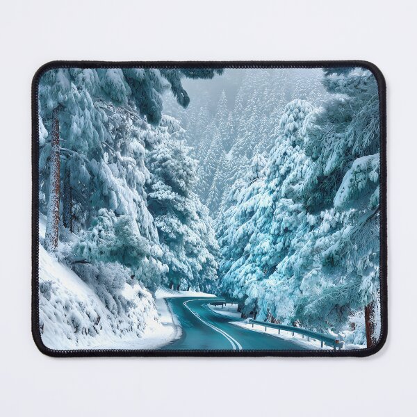 Item preview, Snowy Curving Road Through Wintery Pine Forest designed and sold by Artessie.