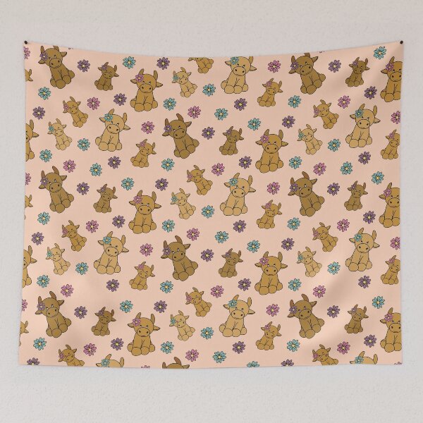 Item preview, Cute highland cow peach seamless pattern designed and sold by SeamlessDsign.
