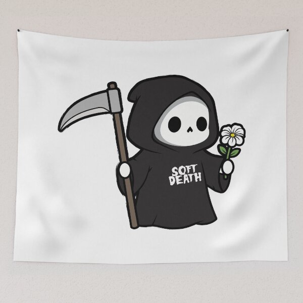 Item preview, Cute Soft Death Grim Reaper Holding Flower Cartoon Illustration designed and sold by Oblique21.