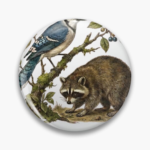 Item preview, Just a Regular Life Blue Jay and Raccoon Nature Illustration designed and sold by VGAfanatic.
