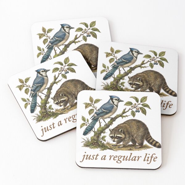 Item preview, Just a Regular Life Blue Jay and Raccoon Nature Illustration designed and sold by VGAfanatic.