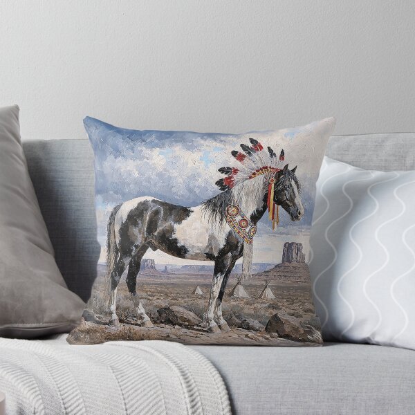 Item preview, Horse Black Paint Native American Throw Blanket designed and sold by candiscamera.