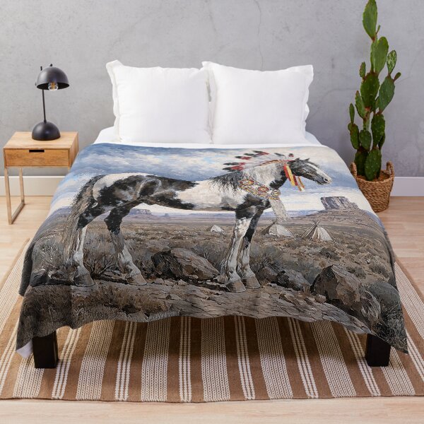 Item preview, Horse Black Paint Native American Throw Blanket designed and sold by candiscamera.