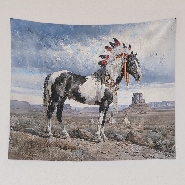 Item preview, Horse Black Paint Native American Throw Blanket designed and sold by candiscamera.