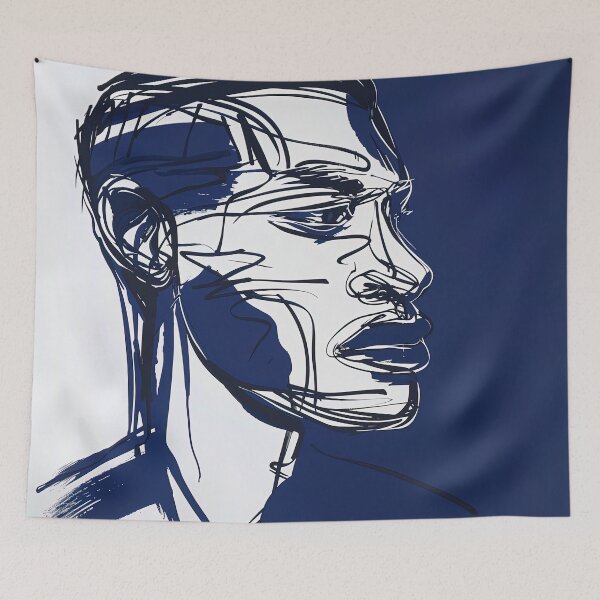 Item preview, Botswanan man, portrait - Blue Abstract Art designed and sold by shadow-bloom.
