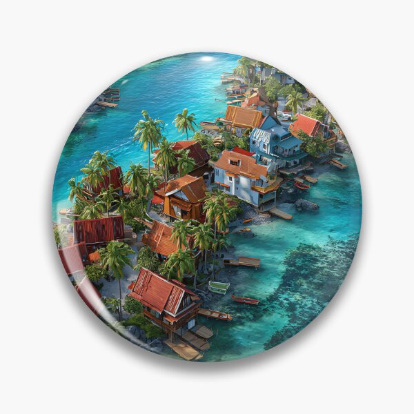 Item preview, Aerial view of colorful islands with vibrant houses designed and sold by Artessie.