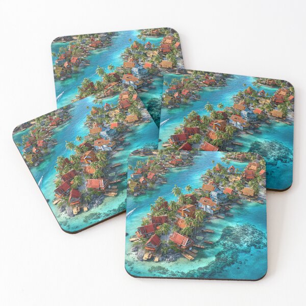 Item preview, Aerial view of colorful islands with vibrant houses designed and sold by Artessie.