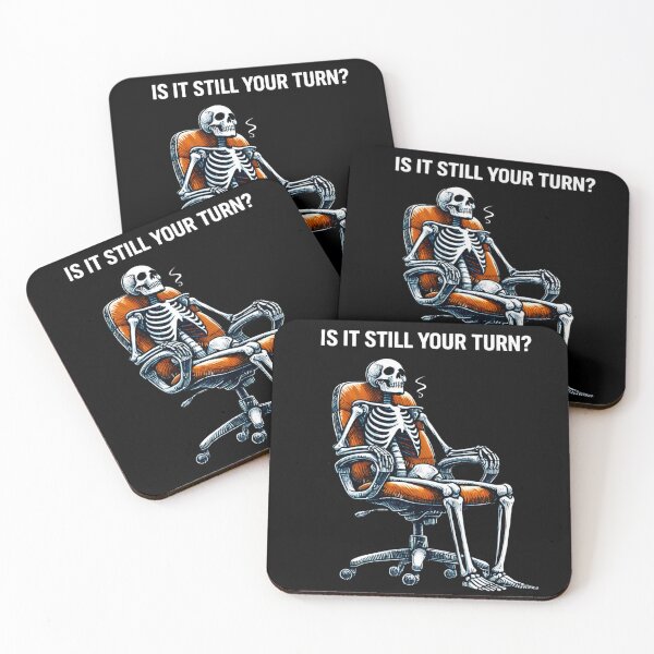 Item preview, Is It Still Your Turn? Funny Skeleton In Office Chair Dark Humor t shirt designed and sold by VibeOffline Studio.