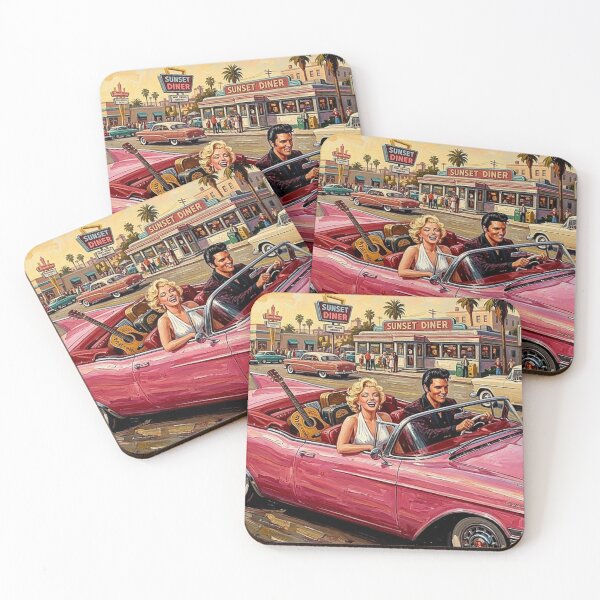 Item preview, Sunset Boulevard Cruising: Elvis & Marilyn Pink Cadillac Impasto designed and sold by Art's Diner.