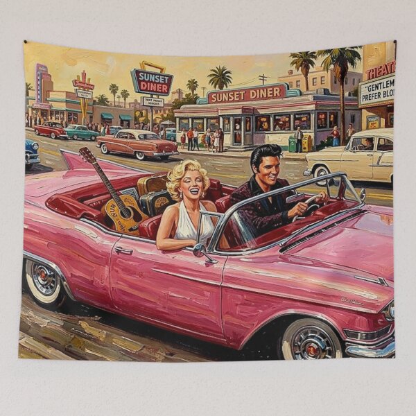 Item preview, Sunset Boulevard Cruising: Elvis & Marilyn Pink Cadillac Impasto designed and sold by Art's Diner.