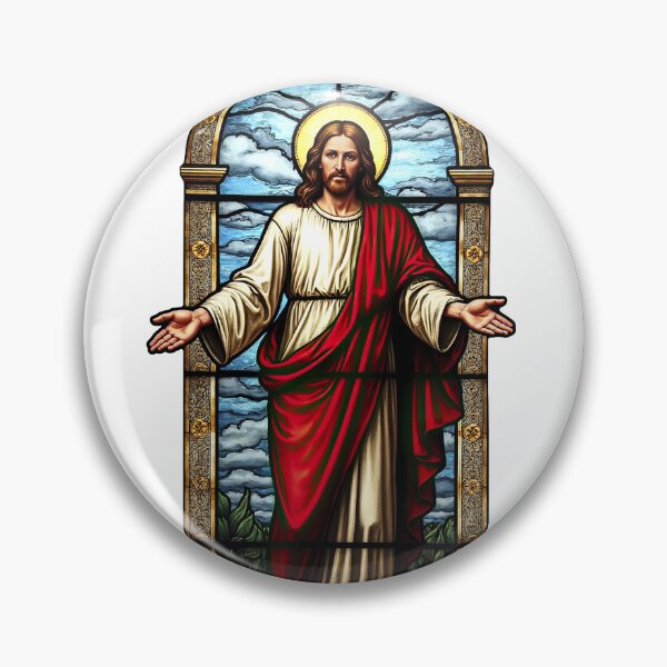 Item preview, Jesus With Open Arms - Antique Stained Glass Christian Art designed and sold by Pastor Reeves Studio.