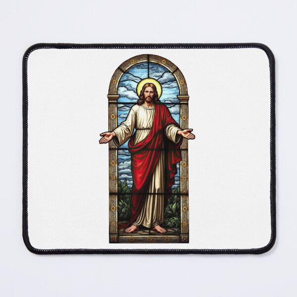 Item preview, Jesus With Open Arms - Antique Stained Glass Christian Art designed and sold by Pastor Reeves Studio.