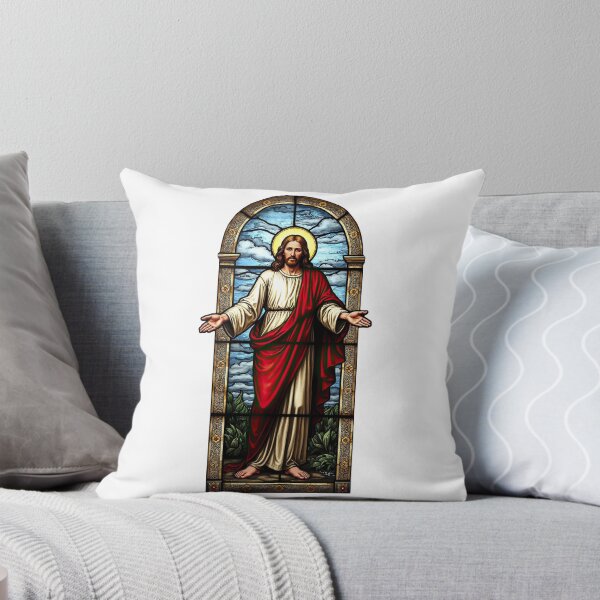 Item preview, Jesus With Open Arms - Antique Stained Glass Christian Art designed and sold by Pastor Reeves Studio.