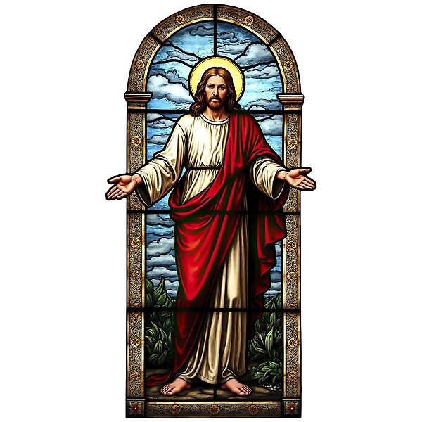 Jesus With Open Arms - Antique Stained Glass Christian Art