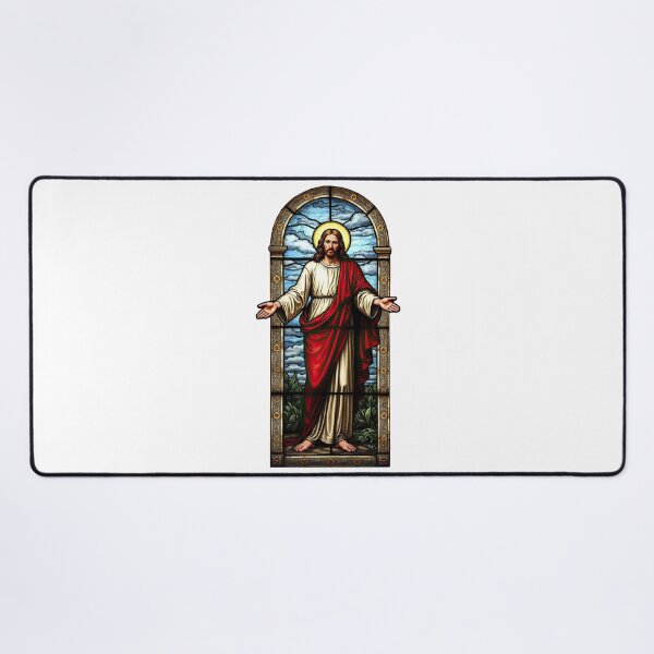 Item preview, Jesus With Open Arms - Antique Stained Glass Christian Art designed and sold by Pastor Reeves Studio.