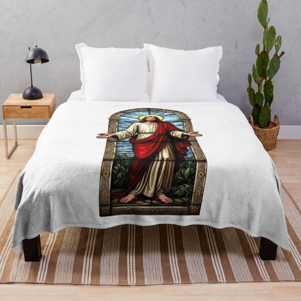 Item preview, Jesus With Open Arms - Antique Stained Glass Christian Art designed and sold by Pastor Reeves Studio.