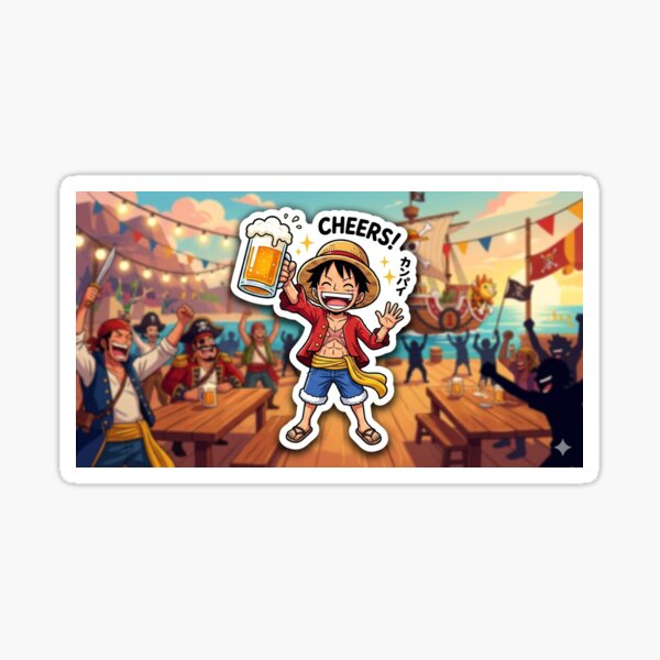 Happy Pirate Captain Anime Beer Sticker. Sticker